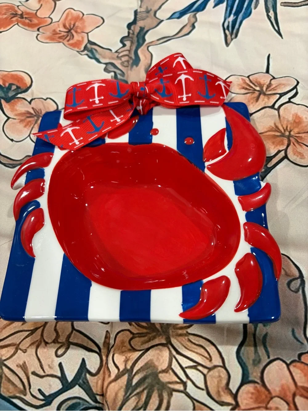 Mud Pie Red Blue White Crab Dip Bowl with Spreader
